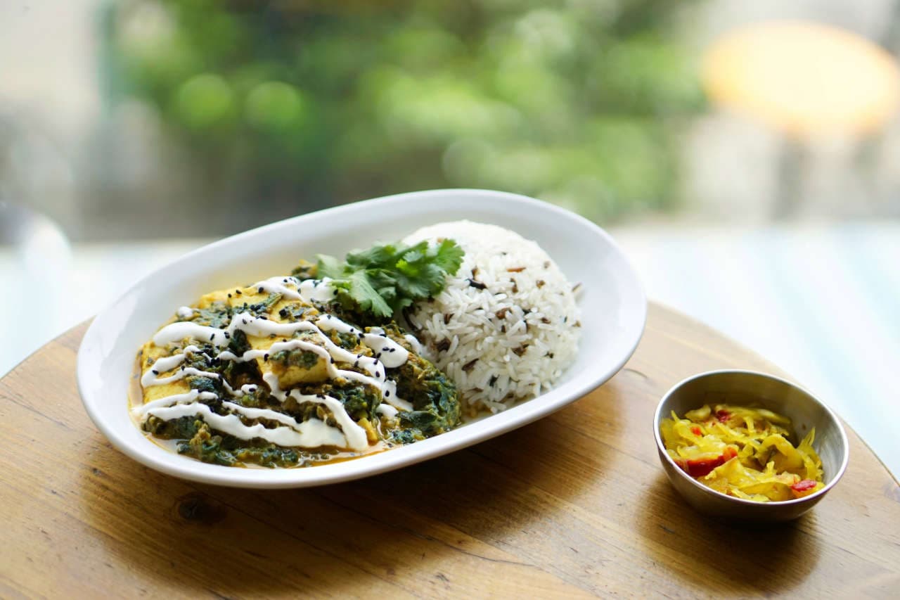 Saag paneer with jasmine rice