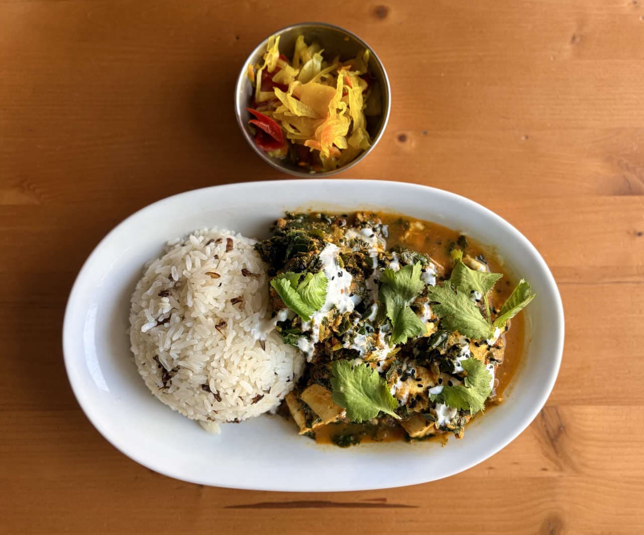 Saag paneer with jasmine rice